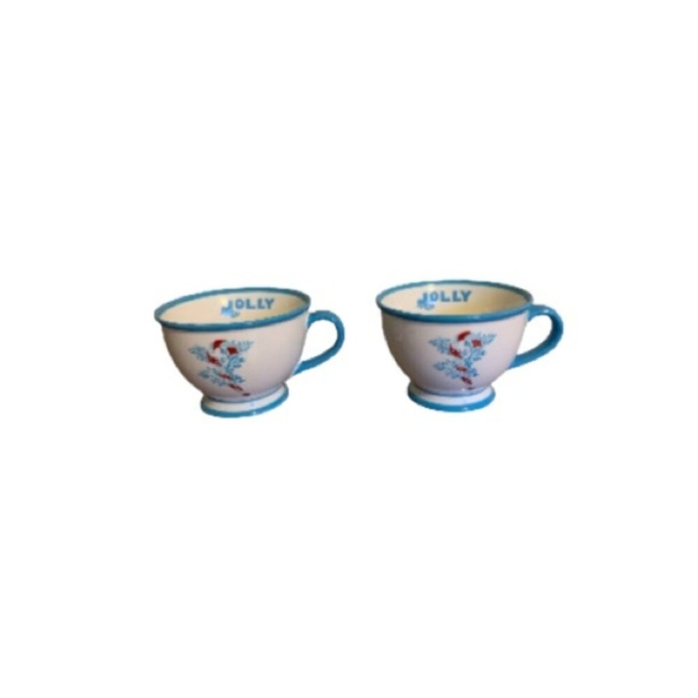 Starbucks “Jolly” 10 Oz. White and Blue Ceramic Candy Cane Mugs